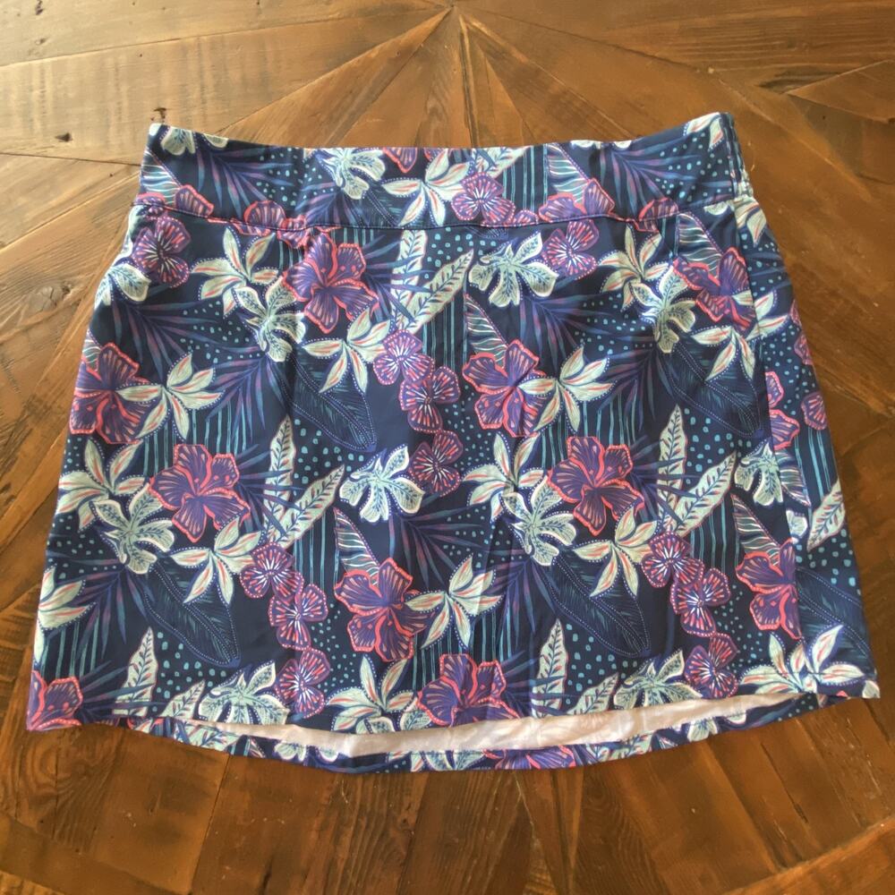 Reel Legends Skirt Womens Medium Blue Floral Tropical Print Stretch Performance